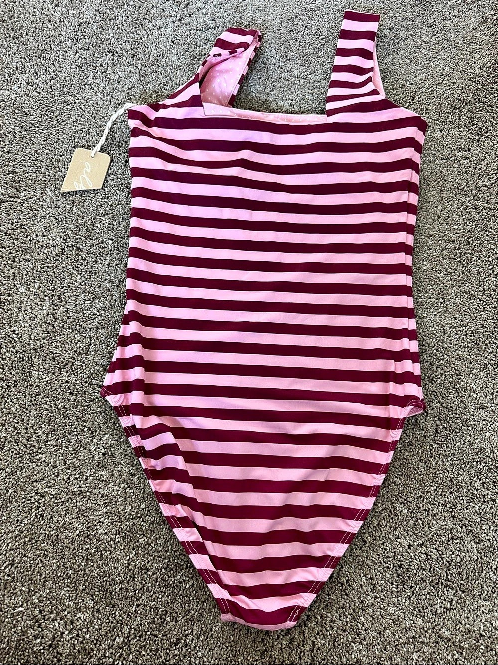 Albion fit  Striped One-Piece Swimsuit in Pink & maroon NWT